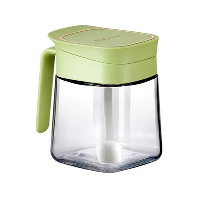 Flip Lid Spice Box Glass with Spoon Hang Kitchen Spice Jar