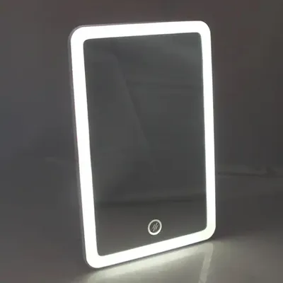 Travel Portable Make up Mirror Touch Screen Dimming Dual Power Square Desktop LED White Makeup Mirror