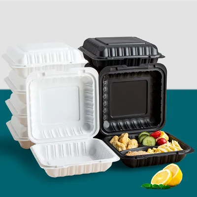 Wholesale 9*9 Inch Disposable Tableware with Box 3 Compartment Ultra-Durable Plastic Lunch Box