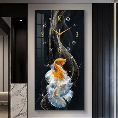 Animal Peacock Fish Modern Crystal Frames Picture Wall Art Clock Painting