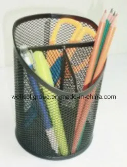 Cheap Elegant Metal Mesh Round 3 Holes Pen Holder/Pencil Vase/Pen Container for Promotional Gift