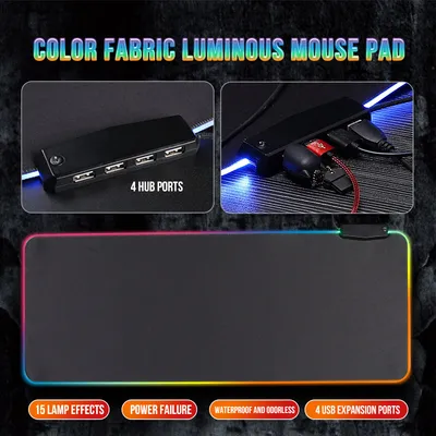 Multi Function RGB Gaming Rubber Mouse Pads 4 USB Keyboard Pad