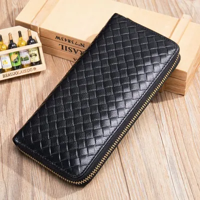 Men's Genuine Leather Wallet Korean Style Pressed Woven First Layer Cowhide Men's Wallet Wallet Long Hand Wallet