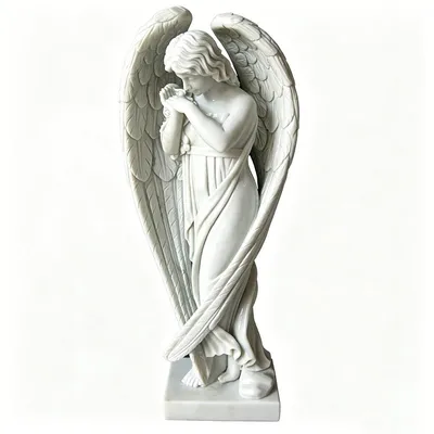 White Marble Praying Angel with Flowers Statue