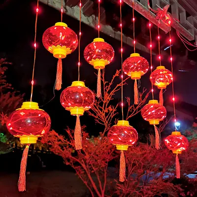 Solar Outdoor Garden Lights String Home Lights Red Lanterns Spring Festival New Year