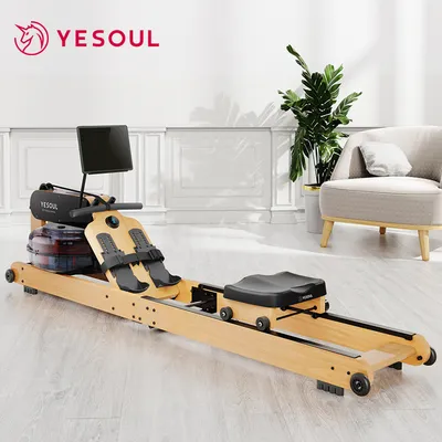 Body Building Wooden Foldable Hydraulic Water Rowing Machine Rower