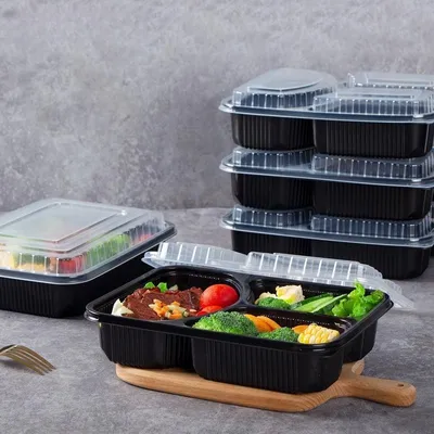 Takeaway Microwavable Plastic Disposable 3 Compartment Bento Food Storage Lunch Boxes Meal Prep Containers