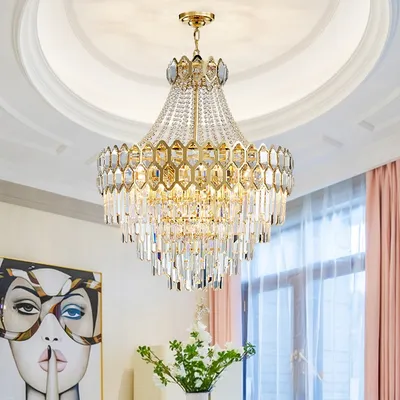 High-End Long Crystal Chandeliers for Hotel Halls Staircase Lighting Ceiling Light Pendant