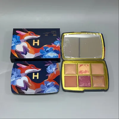 6 Shades Animal Print Face Makeup Palette Blush Highlighter Contour Powder with Built-in Mirror