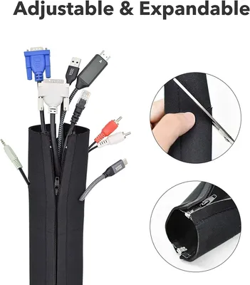 Cable Sleeves with Zippers Cable Management Sleeves Organizer for PC/TV USB Cable