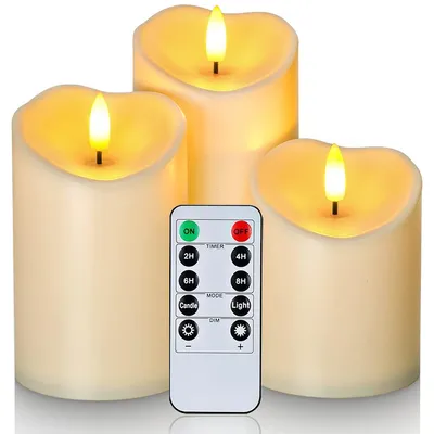 Battery Operated LED Pillar Candles with Remote Control and Timer