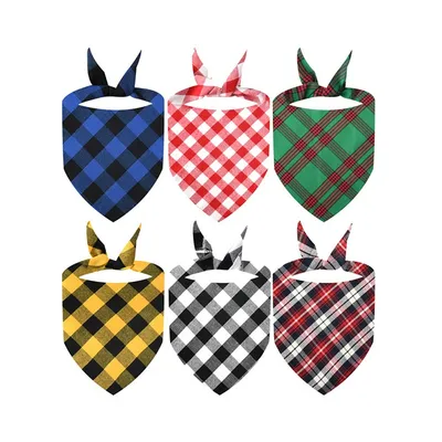 Christmas Gift Grid Printing Factory Wholesale Triangle Square Washable Birthday Custom Logo Cat Dog Pet Bibs Scarf Bandanas Handkerchief