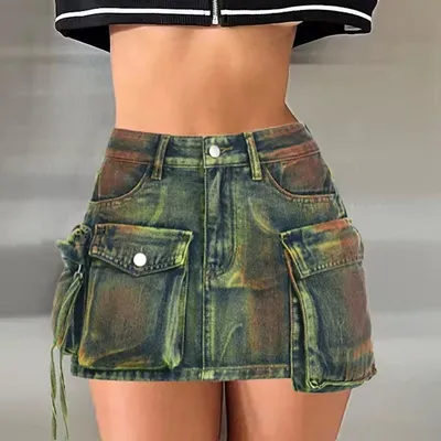 Summer New Tie Dye Putchwork Irregular Denim Ladies Short Jeans Skirt