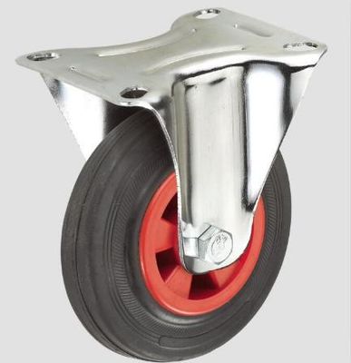 8-Inch Industrial Plastic Core Black Rubber Fixed Caster Wheel Barrow Without Brake