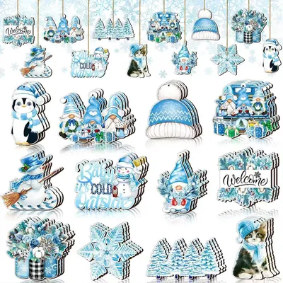 Cool Blue Christmas Blue Wooden Pendant, Wholesale Hat, Snowman Winter Wooden Decoration Supplies