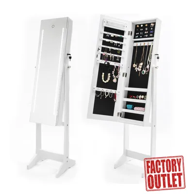 Full Length Standing Mirror Lockable Jewelry Storage Organizer Cabinet Armoire