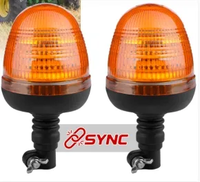 12-24V LED Amber Warning Light, Rotating & Multi-Flashing Beacon with Synchronization IP65 Flexible DIN Base 2PCS