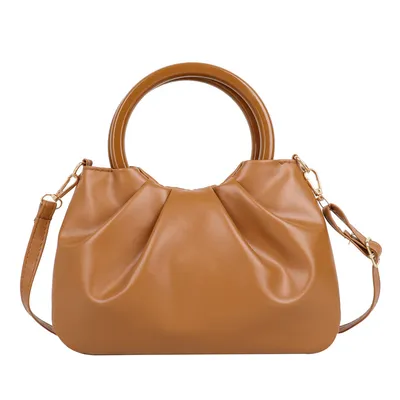Women's Wooden Ring Handle Ruched Cloud Crossbody Handbag