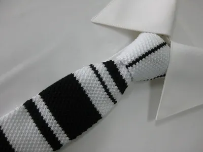 White Wide Stripe Men's Polyester Knit Tie