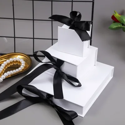 Jewelry Ribbon Flip-Top Jewelry Box, Accessory Packaging Paper Box, Bracelet Ring, Stud Earrings, Pendant, Necklace