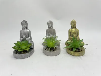 Cement Buddha Plant Pot with Faux Succulent Potted