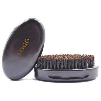 Curved Black Beard Brush Vegan Bristle Hair Brush for Men Custom Logo Wooden Boar Bristle Soft Wave Brush