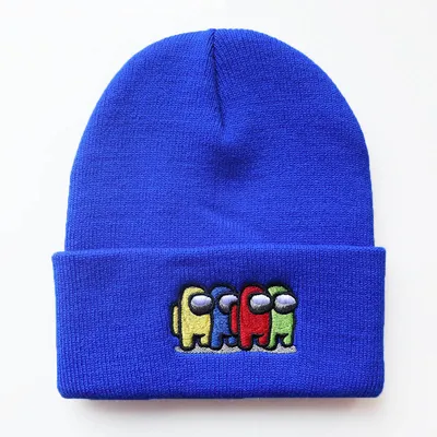 Accept OEM Blue Embroidery Patch Beanie for Winter Warm Beanie Knitted Hats