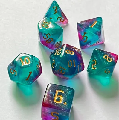 New Resin Multi-Faceted Rainbow Dice 1-7 Layer Color Used in Dnd Games