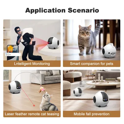 Smart Pet Monitoring Robot with 4K Dual Cameras + Laser Toy + Night Vision Cat and Dog Remote APP Control