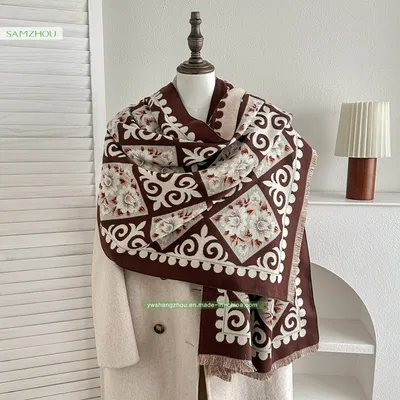 Ethnic-Style Travel Jacquard Scarf Cashmere Retro Printed Shawl for Women