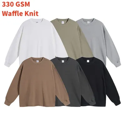 330 GSM Waffle Knit Custom Screen Printing Long Sleeve Shirts
