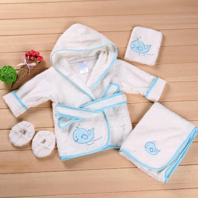 100% Cotton Bath Towel Loofah Shoes Baby Bathrobe Set