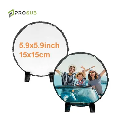Prosub Round Sublimation Blank Photo Slate - Custom Rock Slate Plaques with Display Stands for DIY Personalized Gifts & Home Decor