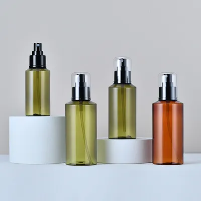 Customized Color Packaging Plastic Bottle 60ml 100ml 150ml 200ml Brown Transparent Pet Spray Lotion Bottles with Pump