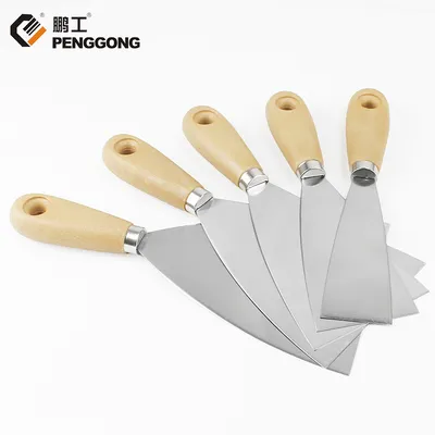 Household Stainless Steel Spackle Putty Knife Scraper Trowel with Wood Handle—Wall Putty Remover Tool for Drywall, Wallpaper, and Painting
