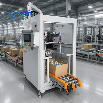 PLC Controlled Drop Type Case Packing Machine with Touch Screen for Cans
