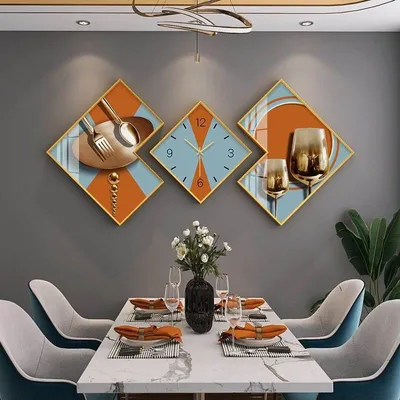 3PCS/Set Decor Luxury Crystal Porcelain Modern Wall Art Diamond Painting with Clock