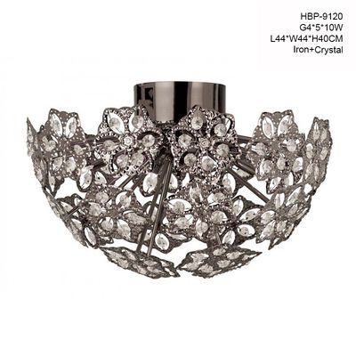 Flower 5 Light/ Modern Crystal Flush Ceiling Light in Black Chrome Finish (HBP-9120) .