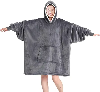 Oversized Microfiber & Sherpa Wearable Blanket, Seen on Shark Tank, One Size Fits All Grey