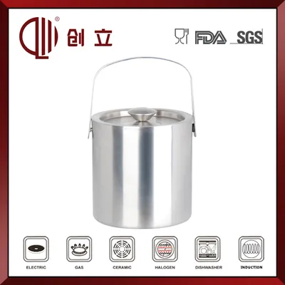 1.3L Double Wall Small Stainless Steel Metal Ice Bucket with Handle and Lid