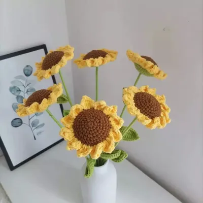 Handmade Flower Woven Simulation Crafts Wool Fabric Knit Haken Virkkaus Doll Crochet Toytextile Flowers for Vallentine Decorative Gifts