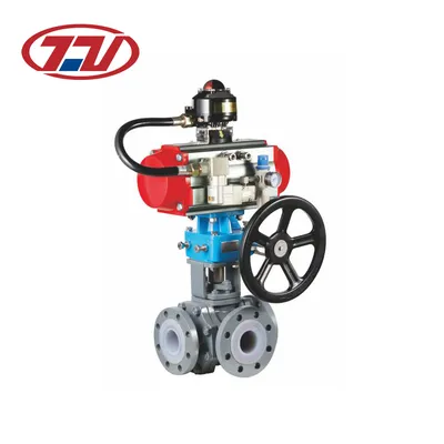 Stainless Steel 3 Way Tee Port Flanged Floating Ball Valve with Actuator