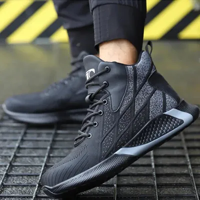 High-Cut Anti-Slip Steel Toe Puncture-Proof Lightweight Breathable Soft Sport Safety Shoes Men