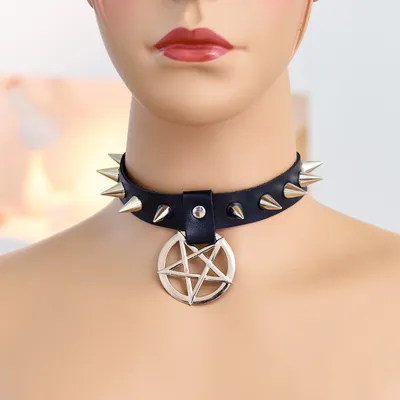 PU Gothic Punk Female Rivetss Star Choker Collar Necklace