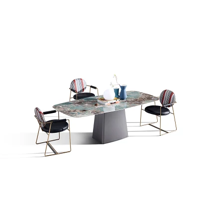 Stainless Steel Leg Dining Table with Chairs Modern Luxury Marble Stone Top Metal Dining Table Sets