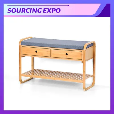 Bamboo Storage Bench Entryway Wooden Shoe Rack Stool Shoe Footstool for Living Room