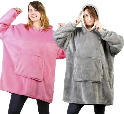 Blanket Sweatshirt for Adults & Children-Ultra Soft & Cozy Wearable Blanket Hoodie with Sleeve and Pocket, One Size Fit All (Pink)