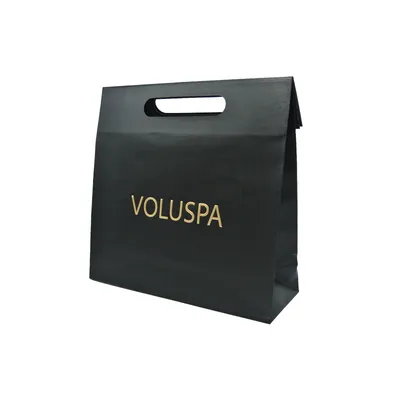 Customized Logo Black Kraft Paper Gift Folding Bag with Handle