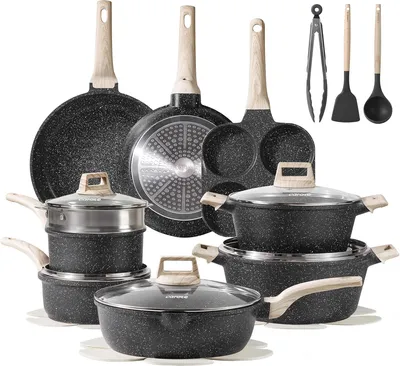 21pieces Granite Black Marble Nonstick Aluminum Pans and Pots Cookware Set