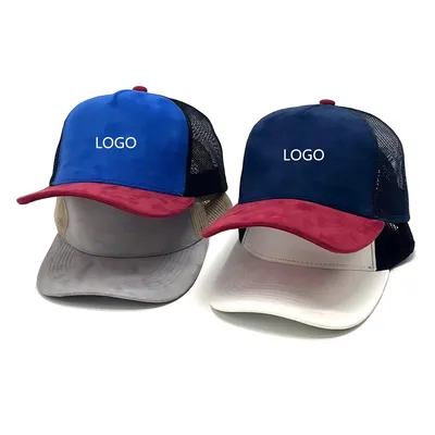 Wholesale Contrast Color Trucker Cap Hat Custom Suede 5 Panel Breathable Baseball Hat